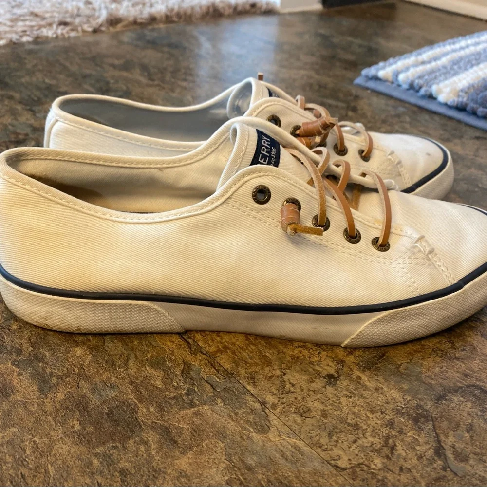 Sperry Cream Canvas Shoes with Tan Laces - Picture 2 of 4